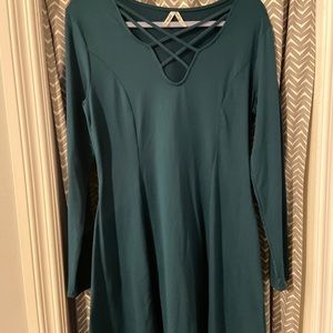 Teal Criss Cross A Line Dress